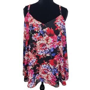 Torrid Sophie Spaghetti Strap Top Black Red Floral Chiffon Romantic Whimsy 2X